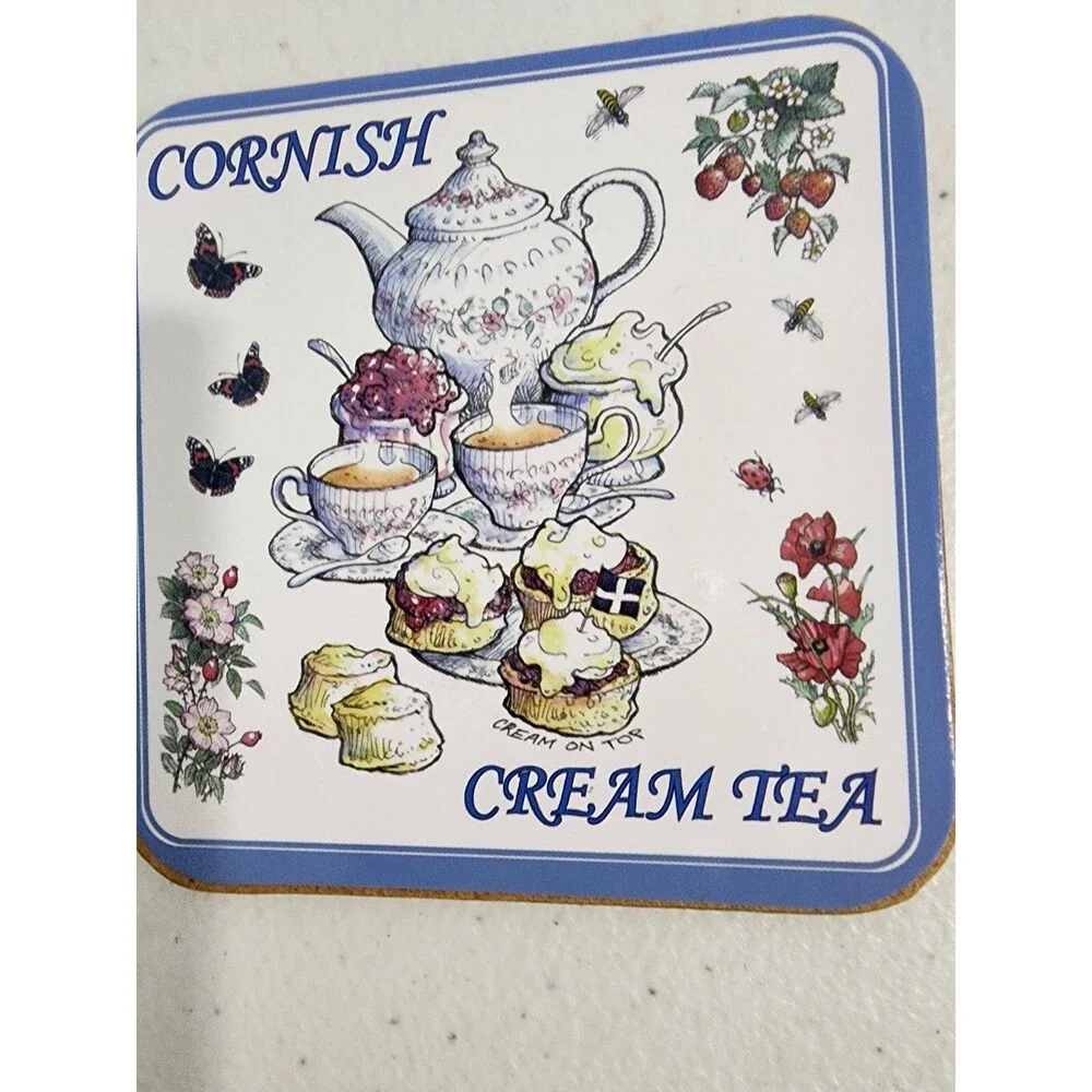 6 Cornish Cream Tea Coasters Tea Set With Desserts Cork Back